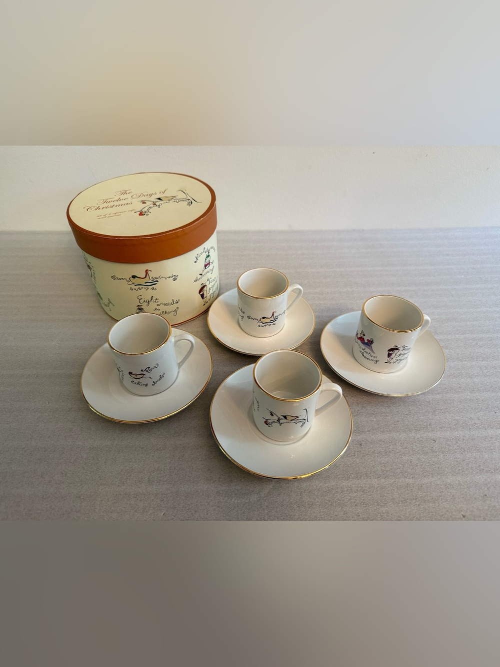 Twelve Days of Christmas Espresso Cup & Saucer Set of 4